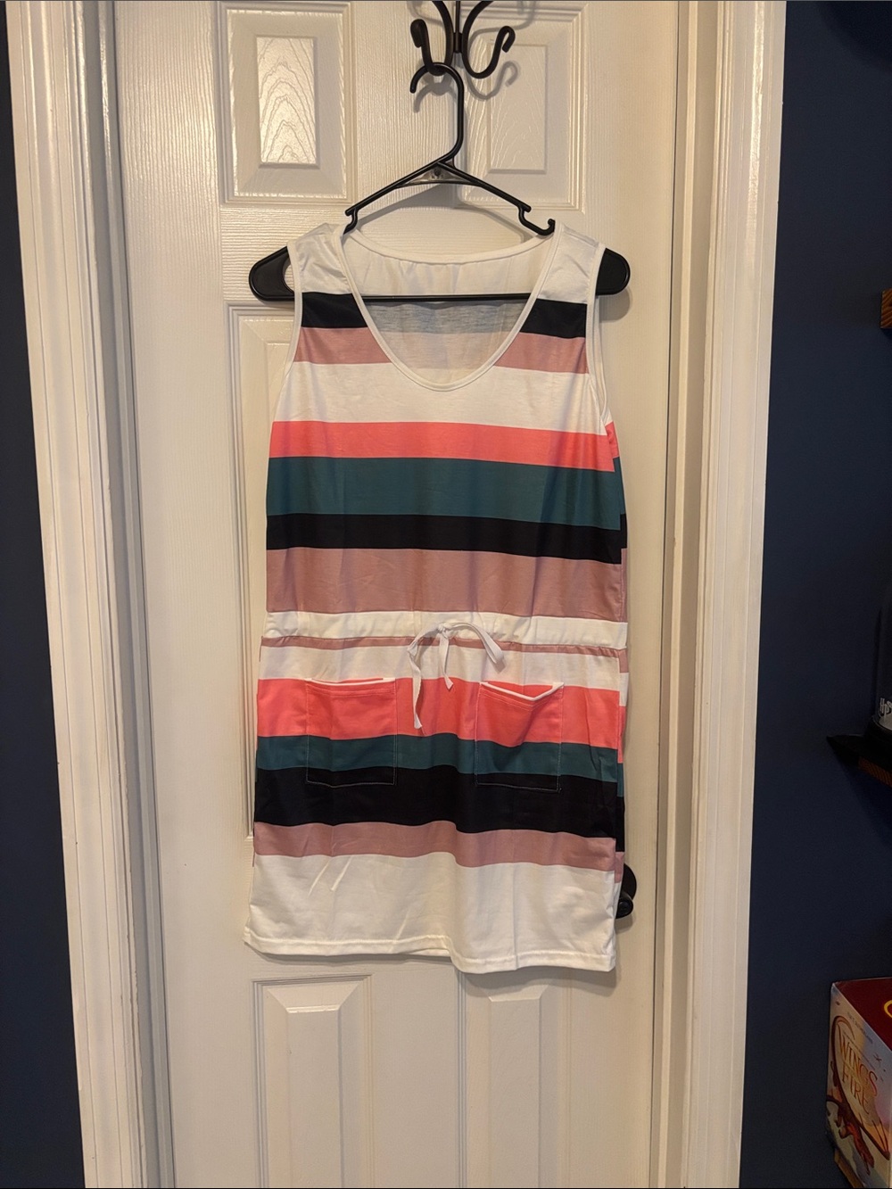 Striped Sleeveless Drawstring Pocket Dress - Multi Color